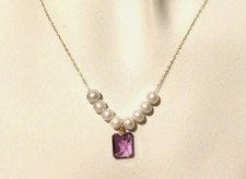 Or Jaune 18 Carats, Collier Chaine Pendentif Pierre Améthyste et Perles, 18K 750
