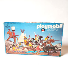 PLAYMOBIL vintage western campement indiens canoë tipi set 3406 de 1976 / boîte
