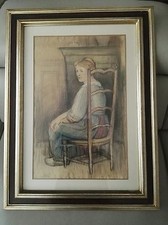 Dessin pastel crayons de couleurs fusain portrait de nourrice  Aschenbach 1920