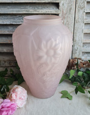ANCIEN VASE EN VERRE DEPOLI ROSE PALE ART DECO MARQUE FRANCE