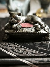 Coussin À Épingles Étain Chat Allongé Angleterre 