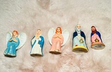 Ancien Santon de crèche "la Cellosite" plâtre peint XXème Vierge, Ange Adorateur