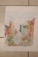 aquarelle paysage village