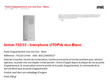 Urmet 752/33 - Interphone UTOPIA duo Blanc