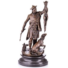Figure en Bronze Hunter Avec Chien de Chasse Et fuchs Écossais Massif 19 KG