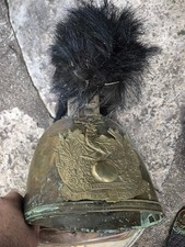 casque 1830 1848 à cimier +visière mobile de sapeur pompier à remonter, restauré