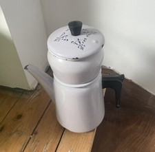 Vintage French Enamelware Coffee Pot Teapot Lavender Grey Purple Graniteware