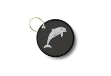 Porte cles clé clefs rond imprime double face dauphin gris