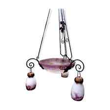 Lustre pâte de verre marmoréen, Art Déco, signé GV CROISMARE, vasque + 3 tulipes