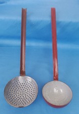 Louche+ Écumoire Tôle Émaillée Pour Porte Ustensiles Marron Et Bordeaux