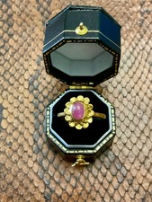 ANCIENNE BAGUE ARGENT MASSIF OR - VÉRITABLE RUBIS CABOCHON - DESIGN