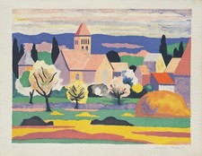 Maurice CHAPUIS - Lithographie originale signée Village Bourgogne 1975 Burgundy