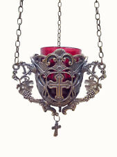 Lampe à pétrole veillée chaîne byzantine grecque suspendue murale design croi...