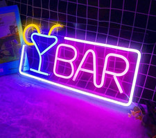 Enseigne néon BAR cocktail LED alimentation USB 42x22cm