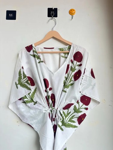 Kaftan long blanc fleuri - kaftan,