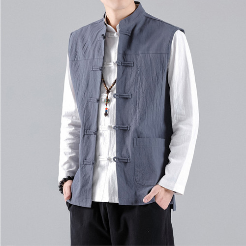 Hommes gilet lin - lin, bouton