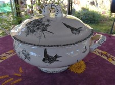 Soupière Grand Dépôt E Bourgeois Porcelaine Cristaux Paris Fleur Oiseau Papillon
