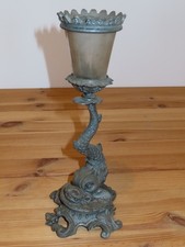 Bougeoir ancien en Métal Sculpture Poisson Dauphin