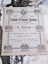 Catalogue 1913 Fouloir-Pressoir Continu à vis Compound. J. COLIN