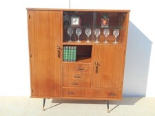 meuble de bureau en teck, nombreux rangements, pieds compas