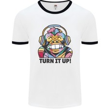 Turn It Up Monkey DJ Casque Audio T-Shirt Ringer Pour Hommes