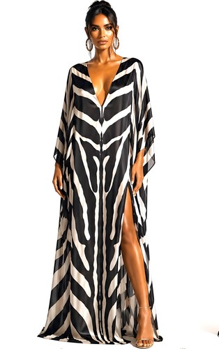 Zebra print silk kaftan - zebra,