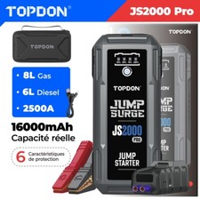 🏆 TOPDON JS2000 Démarreurs de Voiture 16000mAh 2500A Chargeur Booster Powerbank