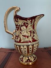 ANCIEN PICHET CARAFE FAÏENCE DÉCORÉE MAIN DERUTA ITALIE CRÈME OR CALICE AGAVE