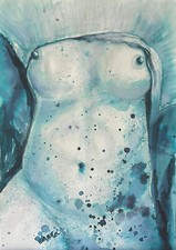 ENARA Art deco toile tableau peinture encre signée papier femme nue allongée