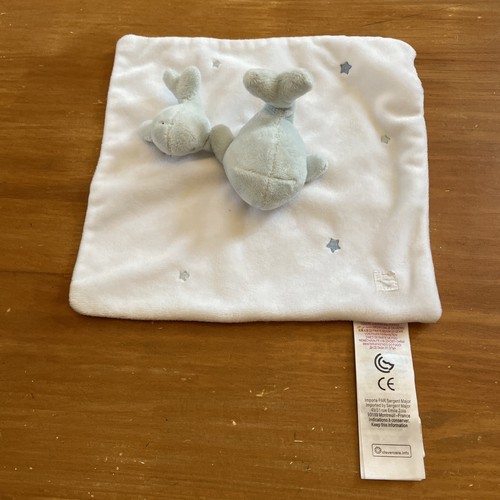 Doudou plat baleine blanc - plat, bleu