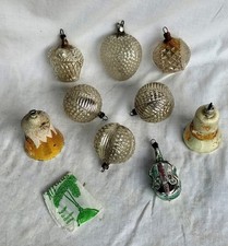 Ancienne Décoration Noël. Boules Verre Soufflé Églomisé. Antique. Vintage 