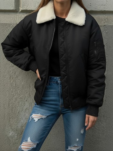 Blouson bomber retro noir col - retro,