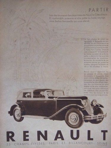 Publicité 1930 renault six - publicitÉ,