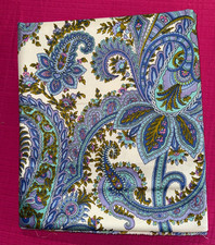 Tissu vintage coton glacé décor indienne bleue   larg 74 cm x H 155 cm  C884