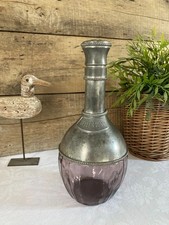1125⚜️ Décoration Ancienne Carafe à Whisky en Verre et Étain Hauteur 27 Cm