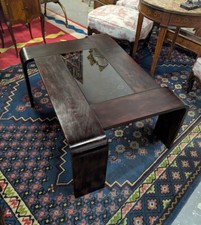 Table basse vintage en palissandre et verre fumé années 1980