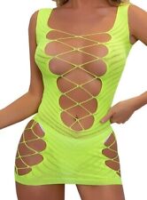 MINI ROBE NUISETTE SEXY LINGERIE HOT RESILLE JAUNE NEUF