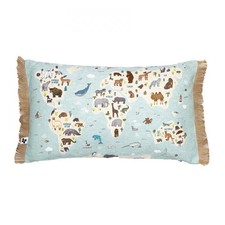 EXPLORE - Coussin Déhoussable à Franges 30x50cm Coton Motif Monde