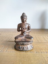 Ancienne Statuette Bouddha En Bronze - Assis En Lotus - Vintage - H14cm