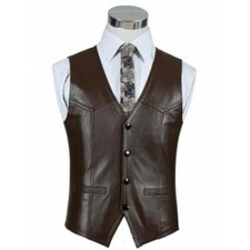 Gilet En Cuir Marron Pour