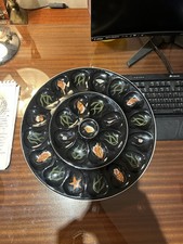 Plat à huîtres signé Henriot Quimper – décor marin 