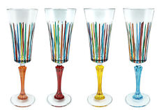 Ensemble De Four 4 Murano Champagne Vin Verre Main Peint Multi Venise Italie