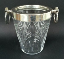 SUPERBE ancien SEAU A GLACE GLACONS en CRISTAL TAILLE et METAL ARGENTE vers 1950