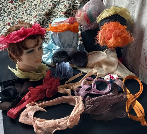 Lot turbans sisal fleurs soie - lot,