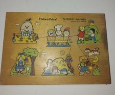 Vintage Fisher Price Wooden Puzzle # 510 Nursery Rhymes 6 Pieces Pickup and Peek