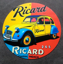 Plaque métal vintage Ricard 2cv 20x20 ronde Neuve