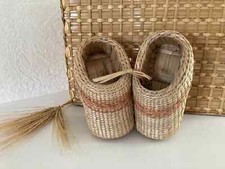 3 ⚜️ Ancien Petit Sabot Chausson Enfant en Osier & Rotin Vintage Authentique  ⚜
