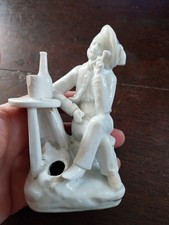 ENCRIER VIEUX PARIS ANCIEN PORCELAINE XIXeS LE BUVEUR FUMEUR OLD INKWELL BON ETA