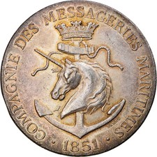 France, Médaille, Compagnie des Messageries Maritimes, Shipping, 1851, Barre