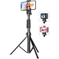 Trépied Smartphone, 142cm Extensible Perche Selfie Trépied Tout-en-Un